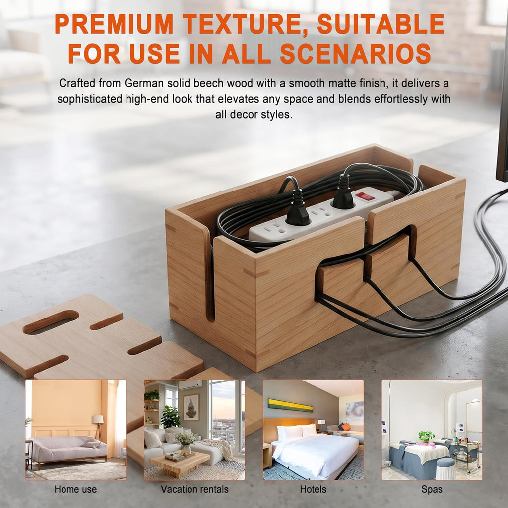 Elitzia Beech Wood Cable Management Box for Power Strip, Magnetic Lid