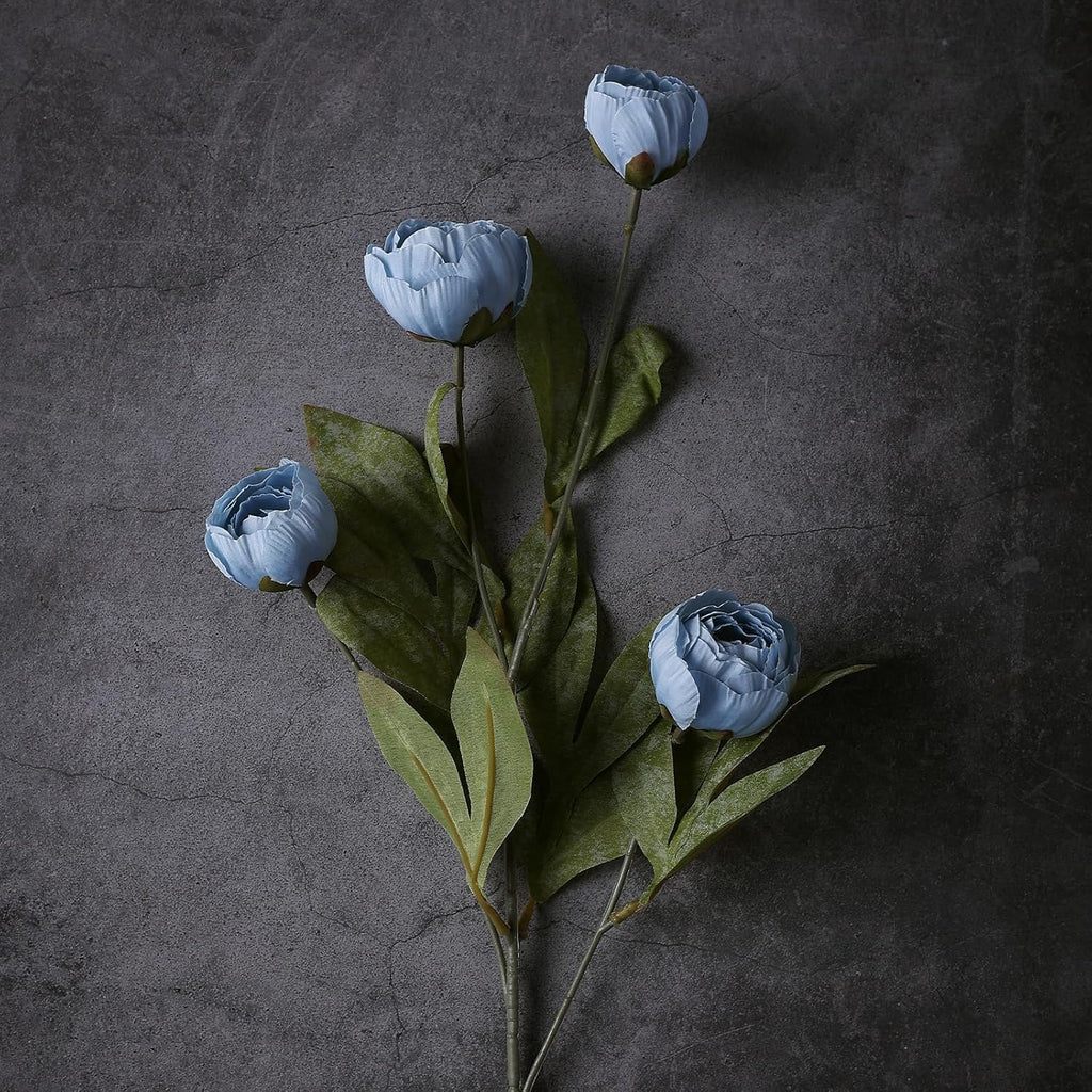6 Pcs 27" Faux Silk Peony Artificial Flowers Stems for Vase (Dusty Blue)