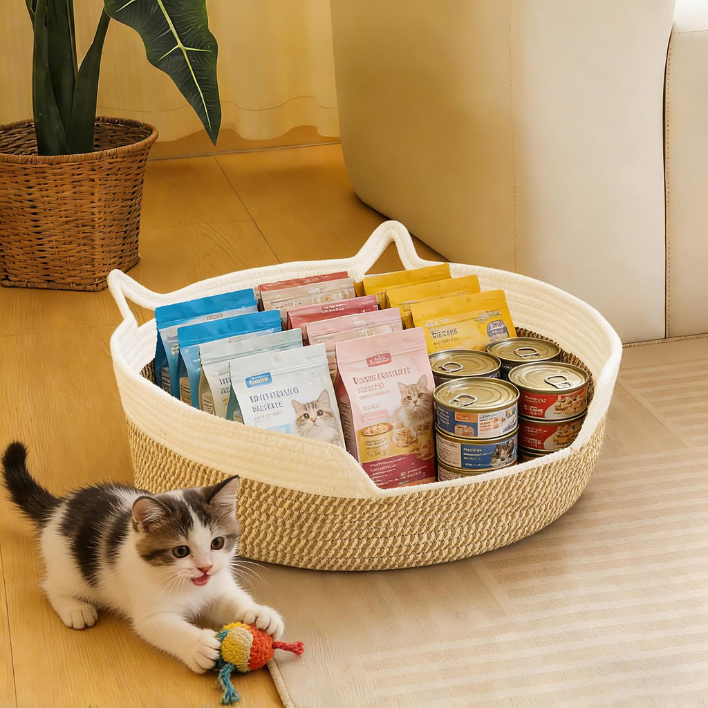 Cat Basket Cotton Rope Cat Toy Basket Instinct Baskets Handwoven Cats Bed