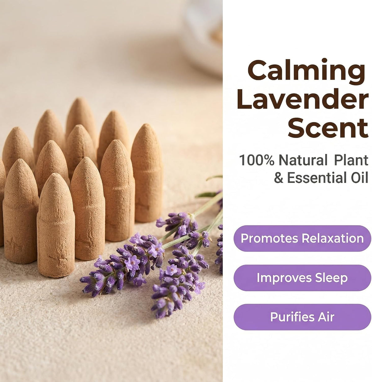 Lavender Backflow Incense Cones - 50 Large Waterfall Back Flow Cones Scented - Includes 1 backflow Incense Burner