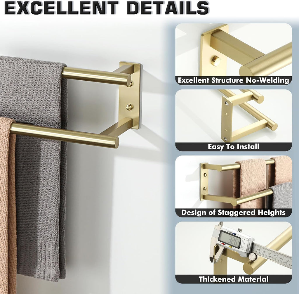 Alise 28‘’ Double Towel Bar for Bathroom Wall Mounted, Brushed Gold