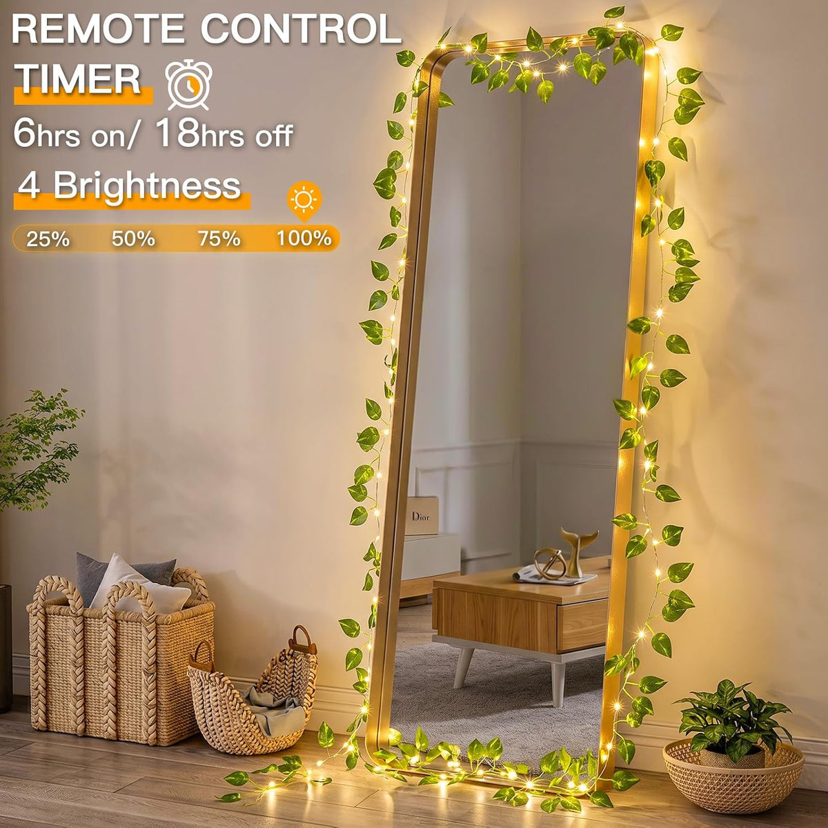 suddus 33FT 100LED Pothos Vine Fairy Lights Battery Operated Copper Wire