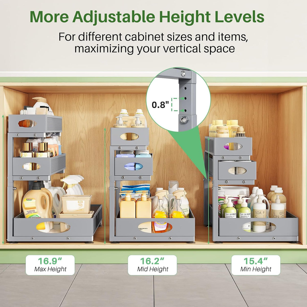 Kitstorack Under Sink Organizer 3-Tier Slide Out Drawer 1-Pack Grey