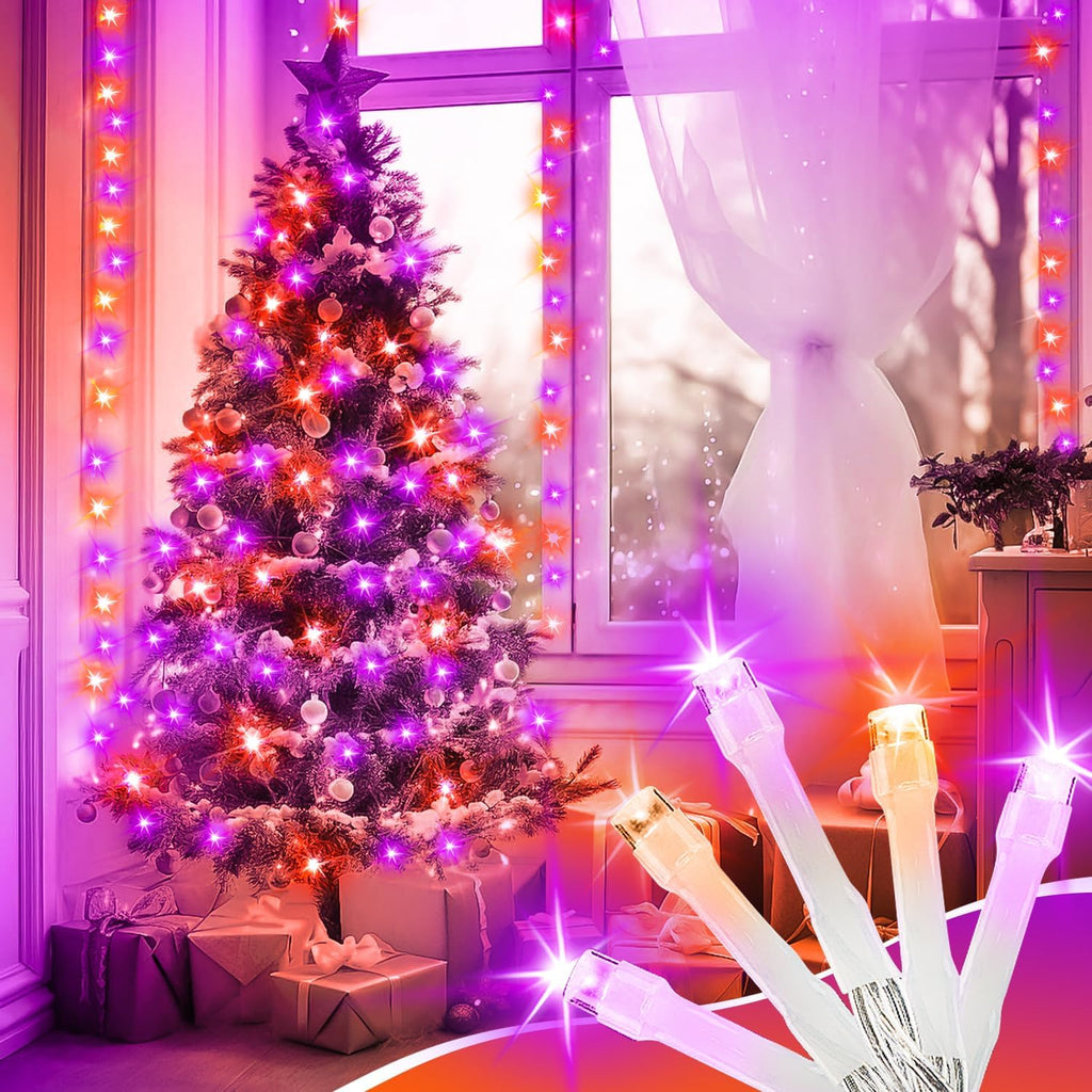 400FT Purple Orange LED Fairy Lights, String Lights with Remote, 8 Lighting Modes, Waterproof Light Strand for Halloween, Fall Decor, Porch, Window, Haunted House, Party, Indoor Outdoor Display