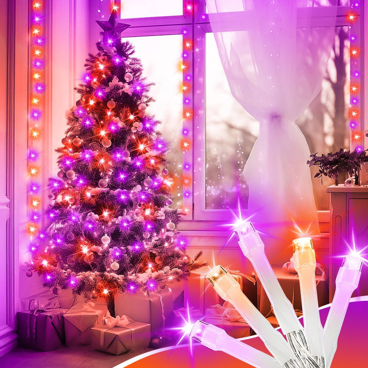 400FT Purple Orange LED Fairy Lights, String Lights with Remote, 8 Lighting Modes, Waterproof Light Strand for Halloween, Fall Decor, Porch, Window, Haunted House, Party, Indoor Outdoor Display