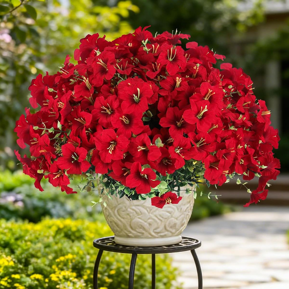10pcs UV Resistant Faux Petunia Outdoor Flowers,Wine Red