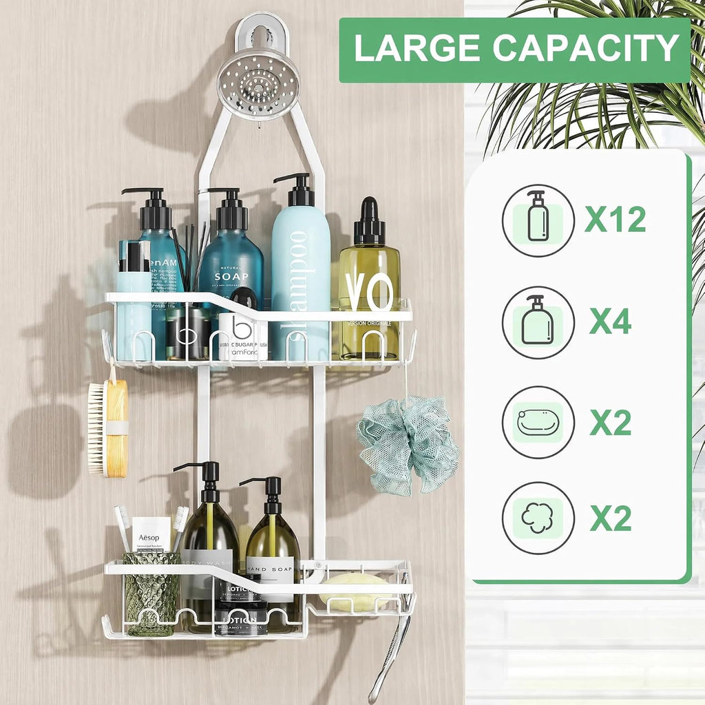 White Shower Caddy Hanging,White Rustproof Anti-Swing Shower Organizer