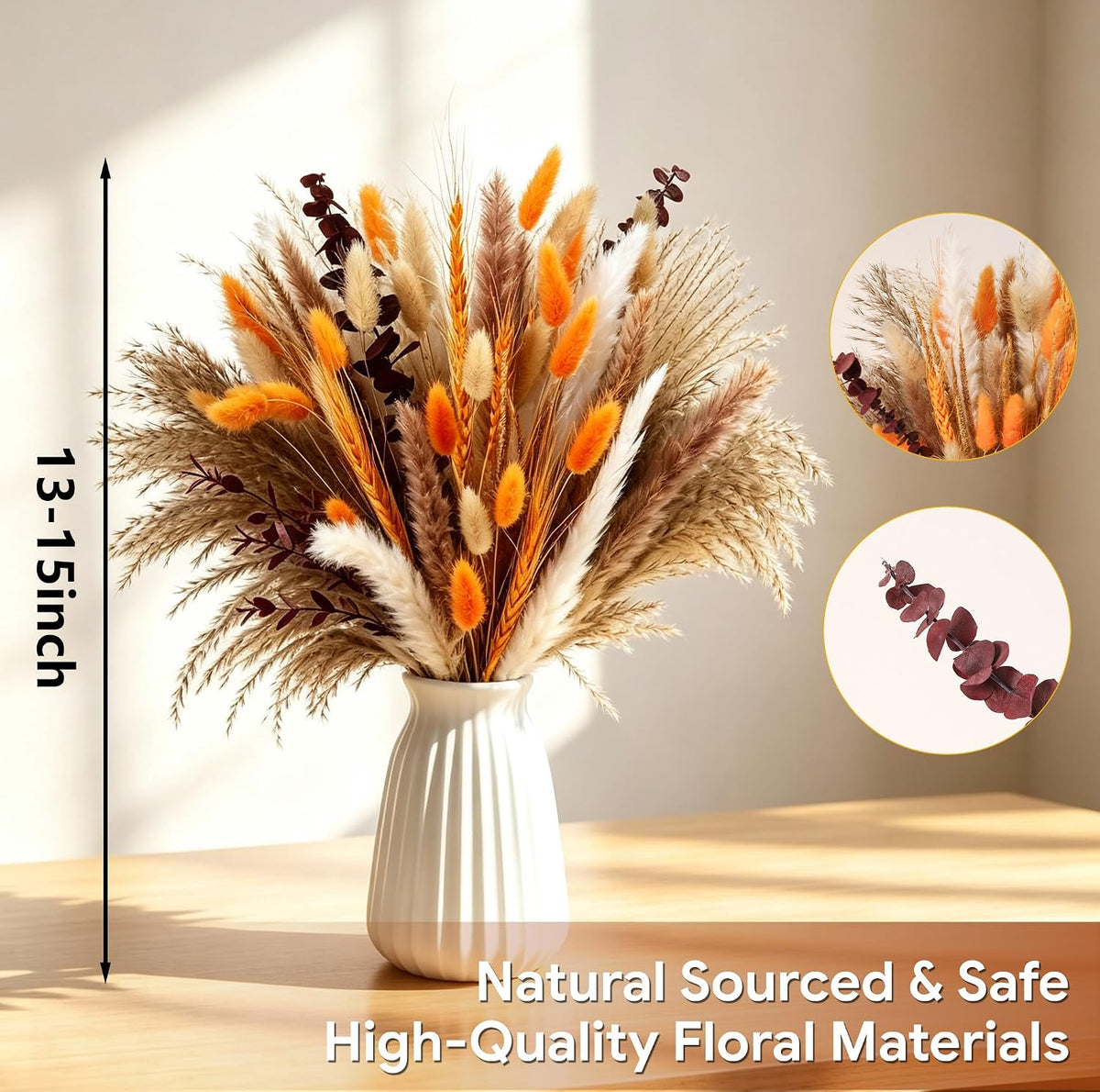 Bpole Fall Dried Flower Bouquet,92Pcs13-15inch Boho Pampas Grass Fall Decor