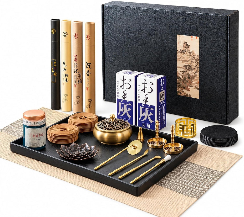 29 Pc Brass Incense Burner Kit for Powder Stick Cone Coil (Glod)