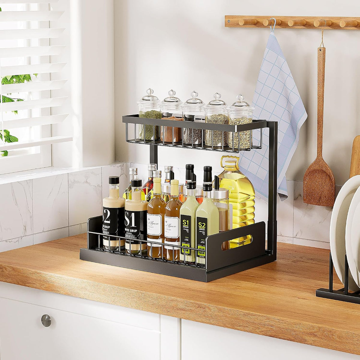 Under Sink Organizer and Storage, Slide Out Cabinet Organizer, Pull Out Sink Shelf for Kitchen Bathroom Laundry, Black, 1 Pack