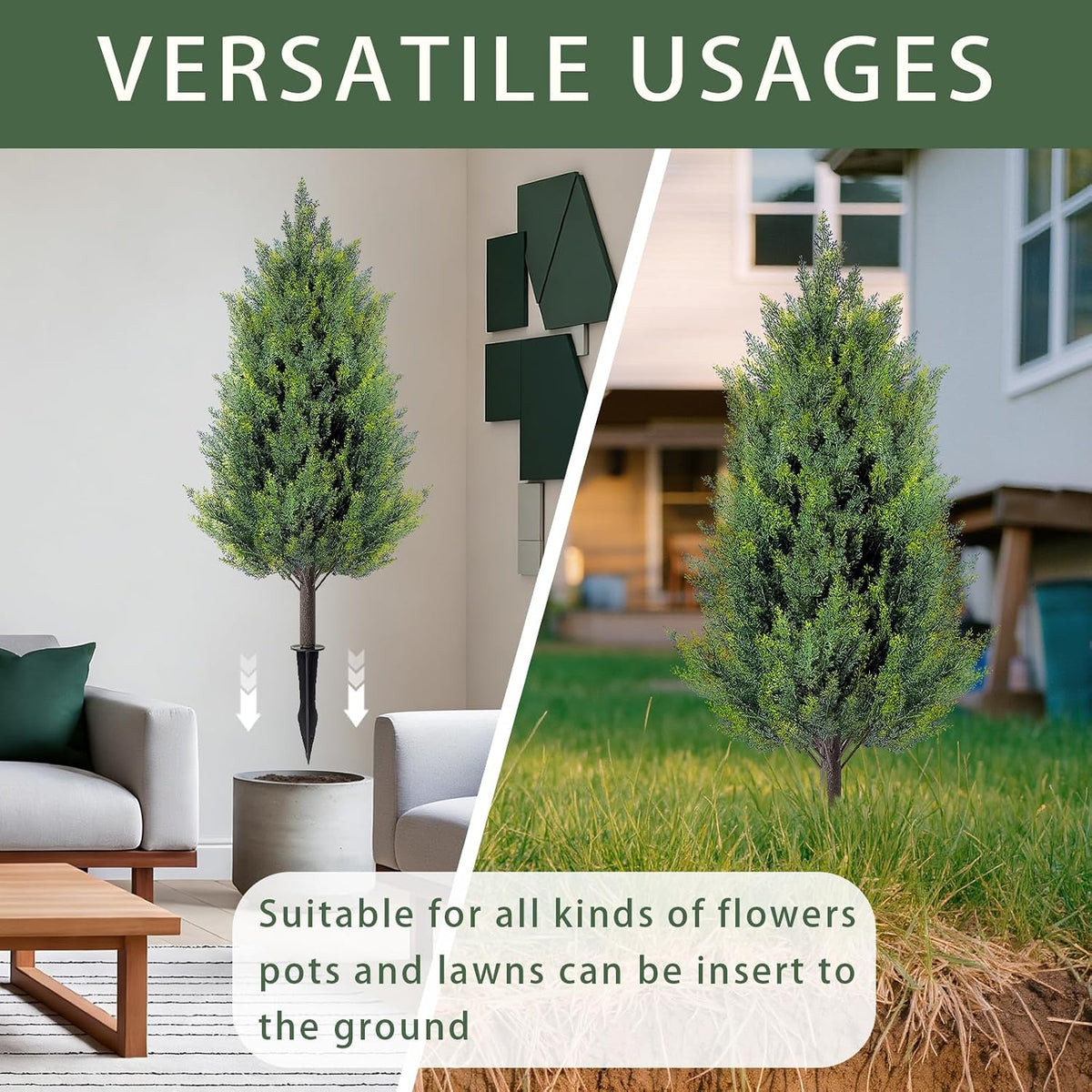 2 Pack 3FT Artificial Cedar Topiary Trees with Ground Spike, Realistic Fake Plants Tree UV Resistant Artificial Plants Indoor Outdoor Faux Plants Evergreen Bushes Shrubs for Porch Garden Office