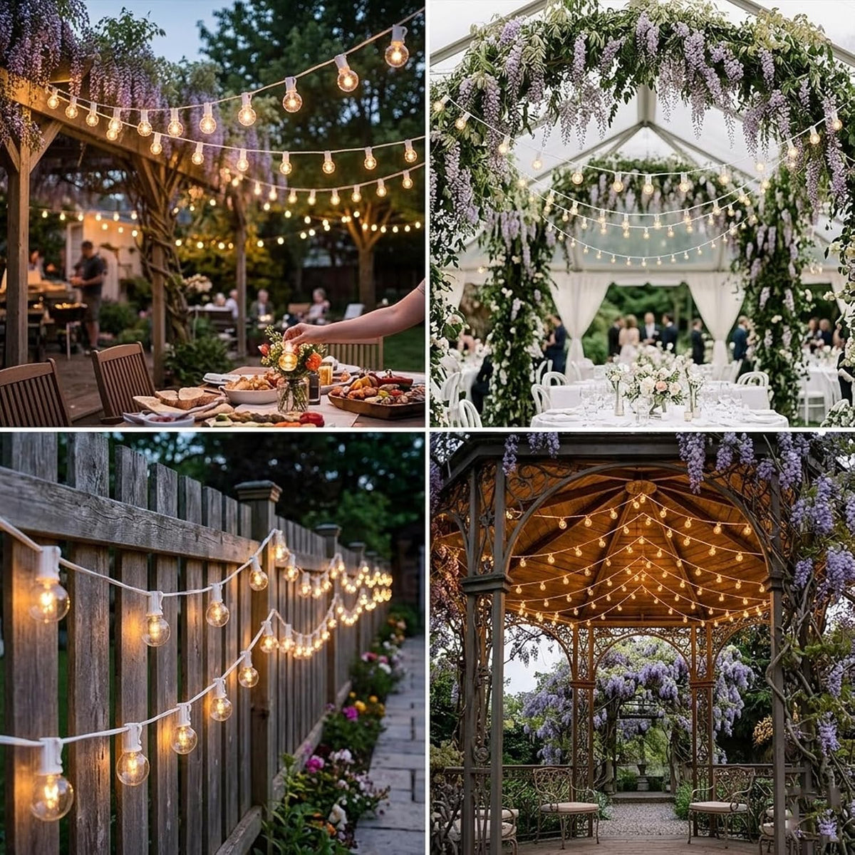 Afirst White String Lights 100FT Outdoor Patio Lights with 105 Globe Bulbs Waterproof Hanging Light for Backyard Party Wedding Lighting