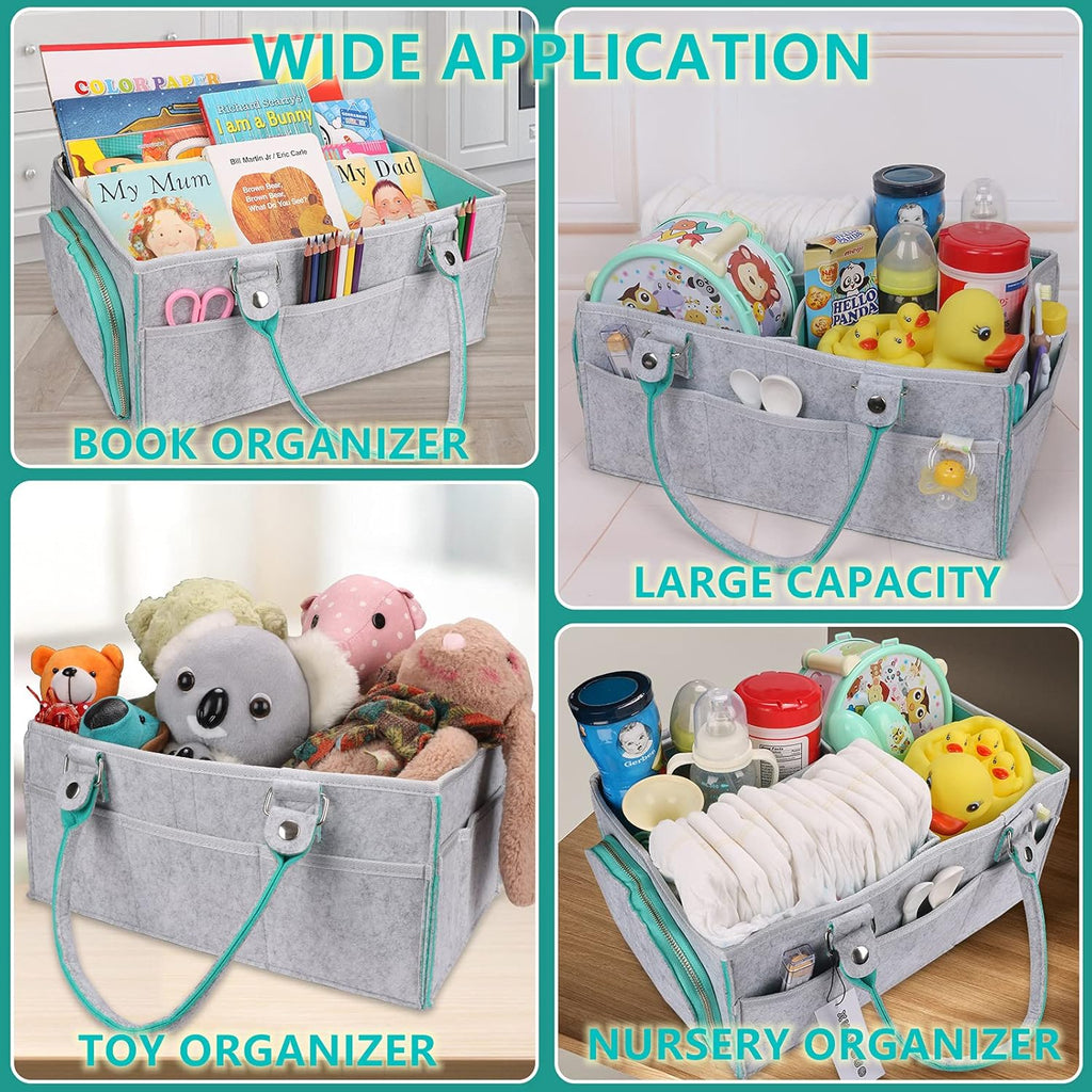 XUANGUO Large Baby Diaper Caddy Organizer, Felt Basket with Handles, Green