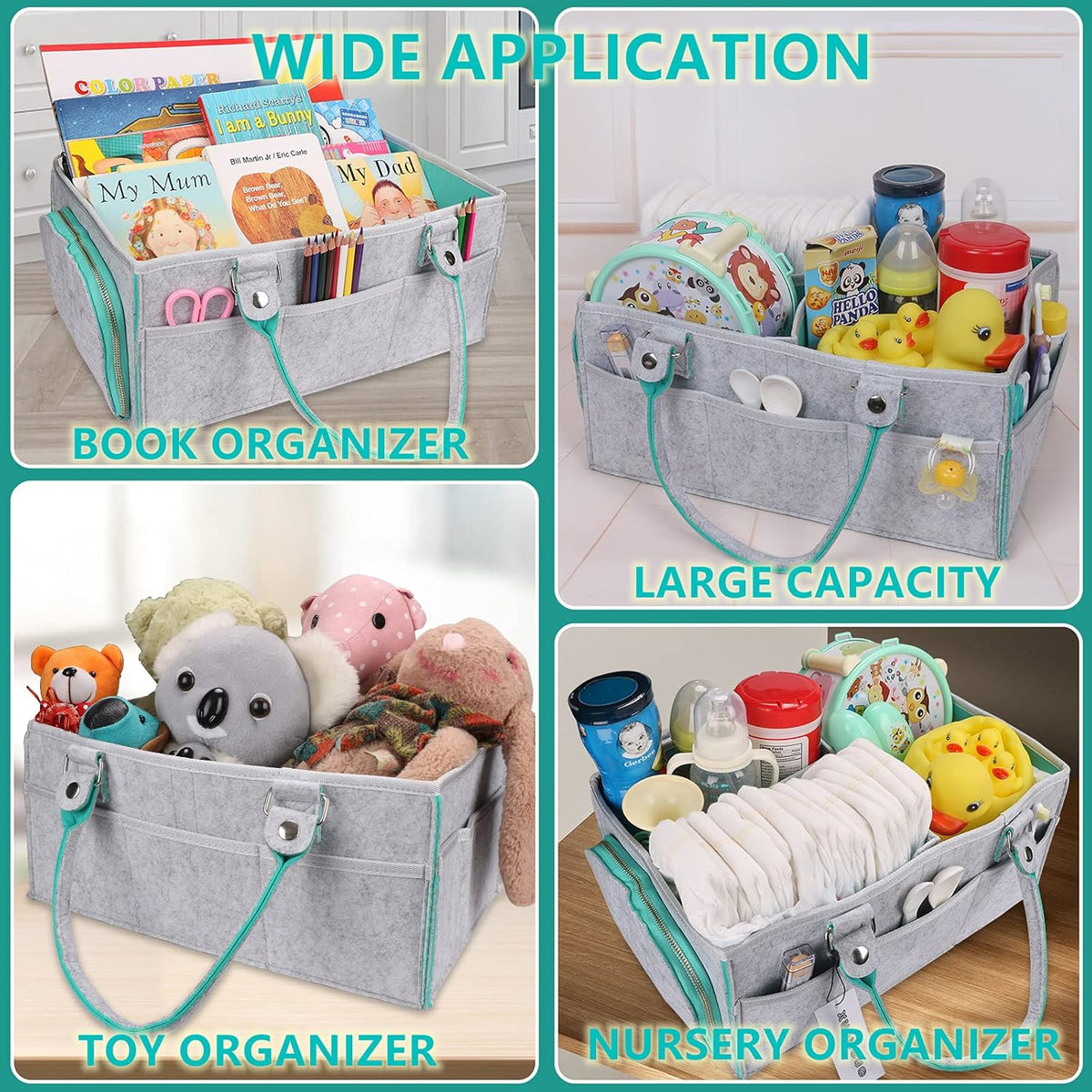 XUANGUO Large Baby Diaper Caddy Organizer, Felt Basket with Handles, Green