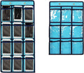 NIMES Hanging Closet Underwear Sock Jewelry Storage Over The Door Classroom Cell Phone Calculator Organizer Clear Pockets (BLUE-12 & 9 POCKETS PACK)