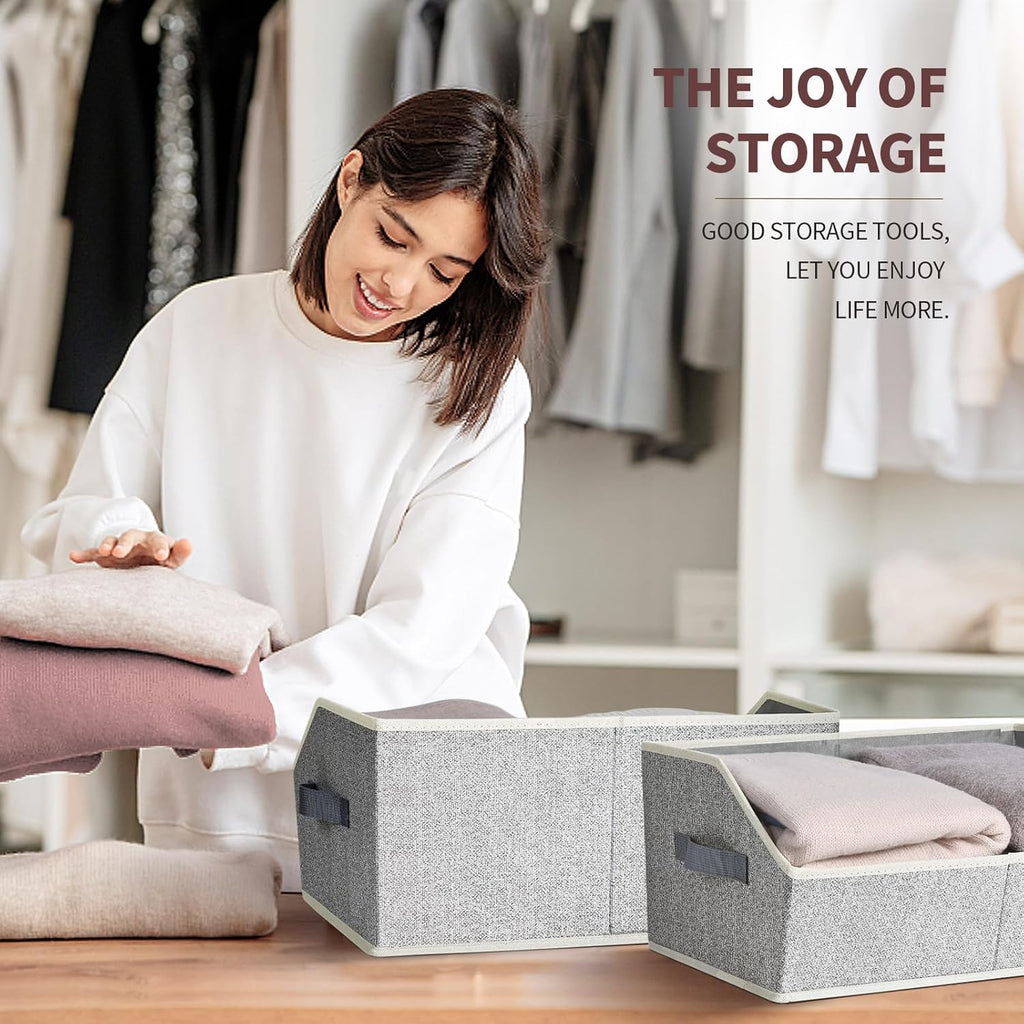 Homsorout Closet Organizers Bins 18 Packs - Large Closet Shelf Organizer with Handles, Fabric Trapezoid Storage Bins, Collapsible Storage Cubes for Clothes, Towels, Light Gray
