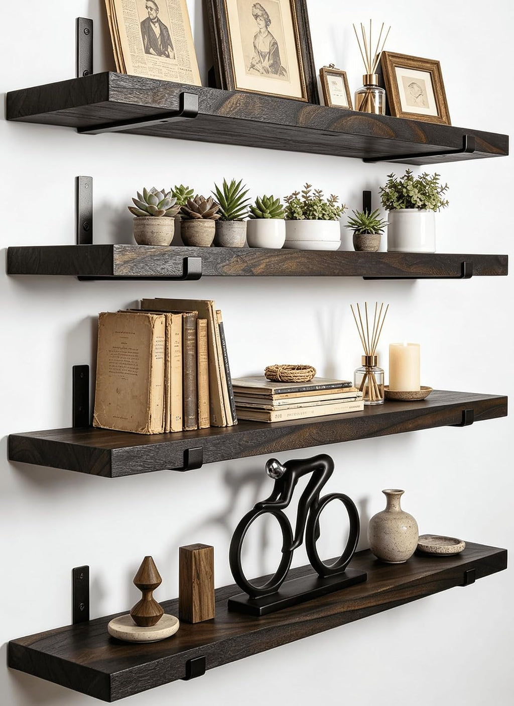 Rustic Wood Floating Shelves Farmhouse Wooden Wall Shelves for Bathroom Bedroom Living Room Kitchen Office Set of 4 Brown 24 Inch
