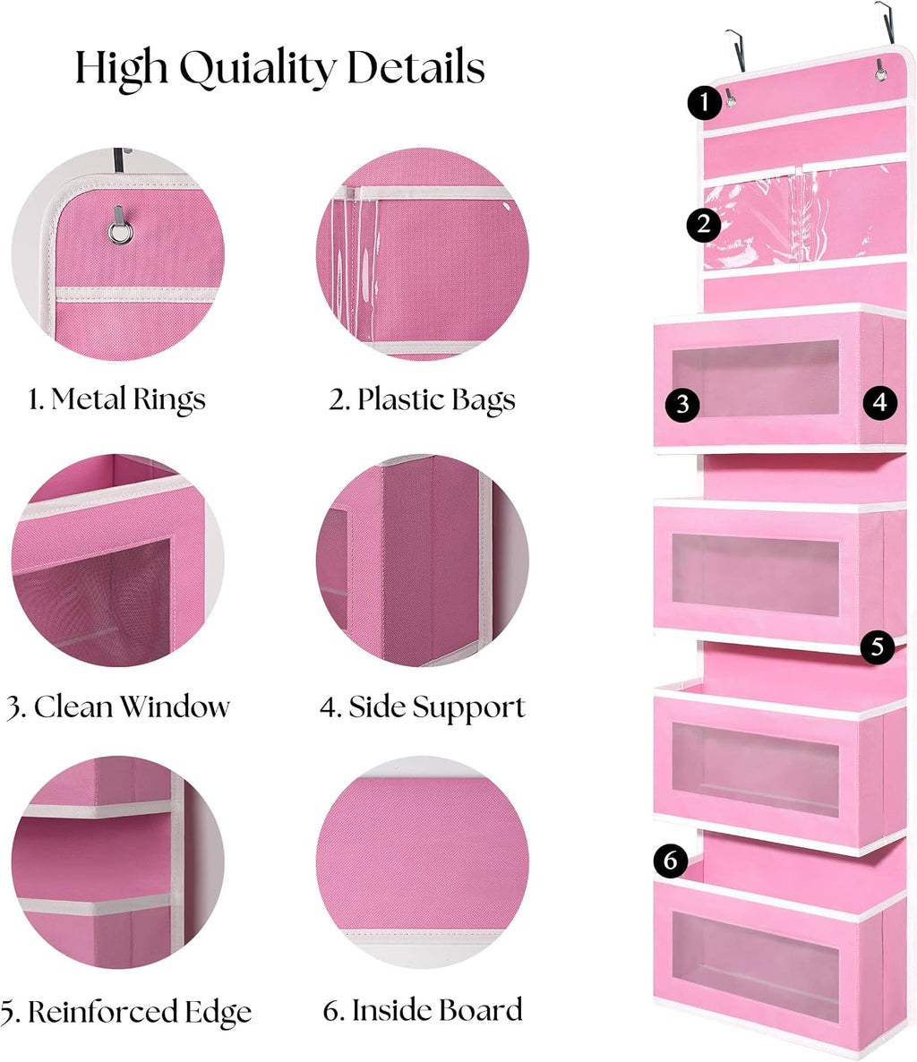 GCreation Over Door Organizer for Bedroom Bathroom Pantry, 5 Shelf Pink