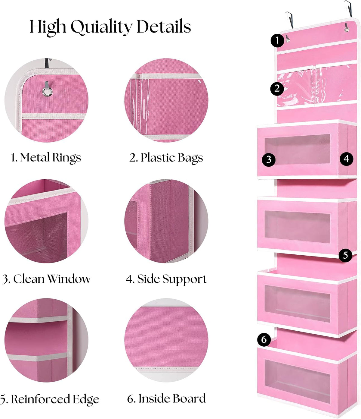 GCreation Over Door Organizer for Bedroom Bathroom Pantry, 5 Shelf Pink
