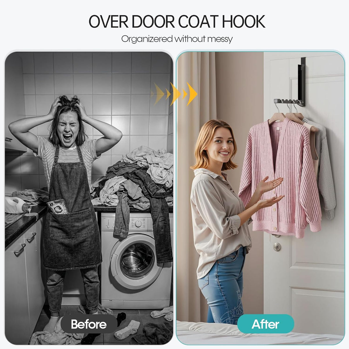 Over the Door Drying Rack Clothing Hook, 【2 Pack】Foldable Coat Hanger for Landry Room, Bathroom, 6 Groves Druable Clothes Door Hanging for Towel, Coat, Sweater, Hat, Compact for Storage, Travel- Black