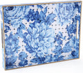 Serving Tray with Handles, Rectangular Plastic Tray 15.75x11.81 Inch, Decorative Tray for Kitchen, Dining Table, Vanity, Office & Home (Blue Peony, 15.8" x 11.8" x 1.6")