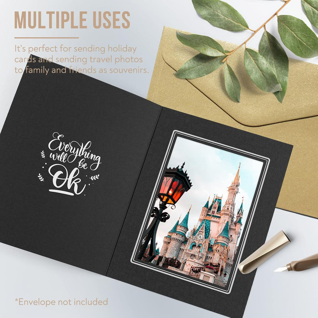 Golden State Art 50 Pack, 5x7 Photo Folders, Black with Silver Lining, DIY Photo Frames, All Occasions