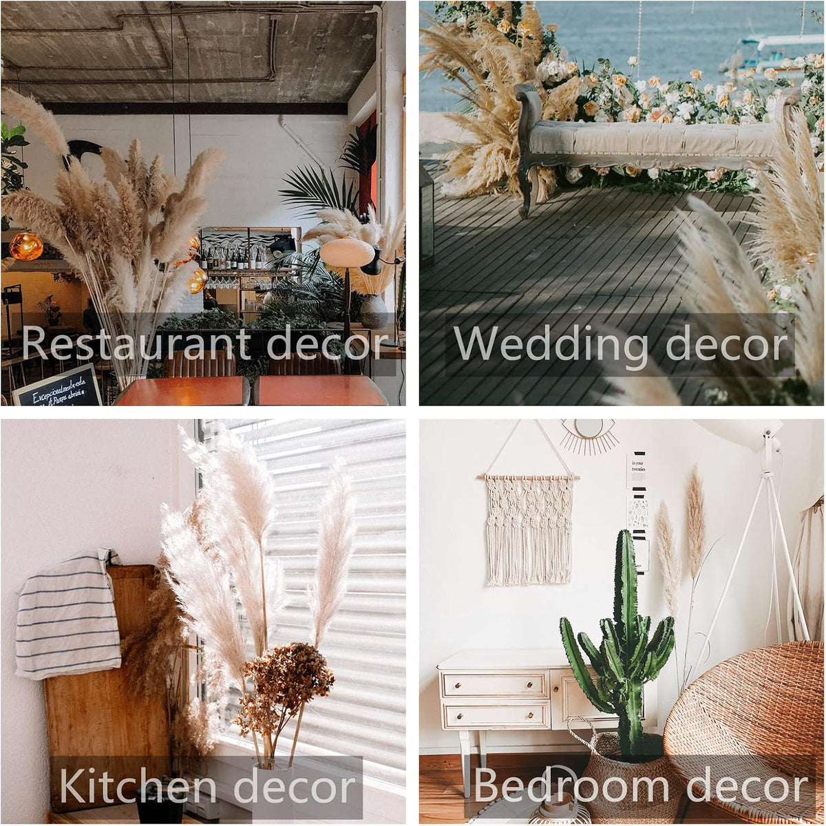 46" inch 10 Stems Natural Pampas Grass Decor Tall, Pompas Grass, Tall Pampas Grass for Weddingm, Farmhouse, Boho Home Decor (Ivory)