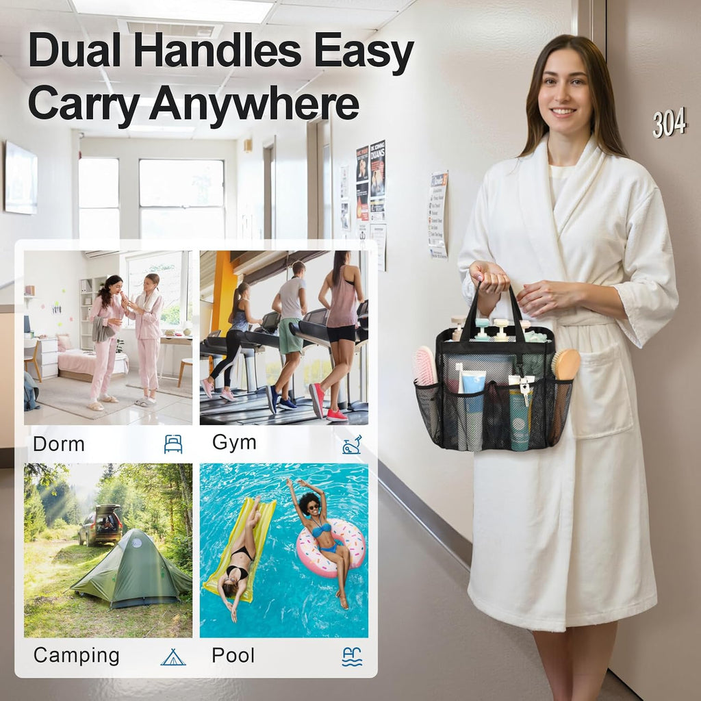 Mesh Shower Caddy Portable - 8 Pockets, Hanging Shower Bag for Dorm Camping
