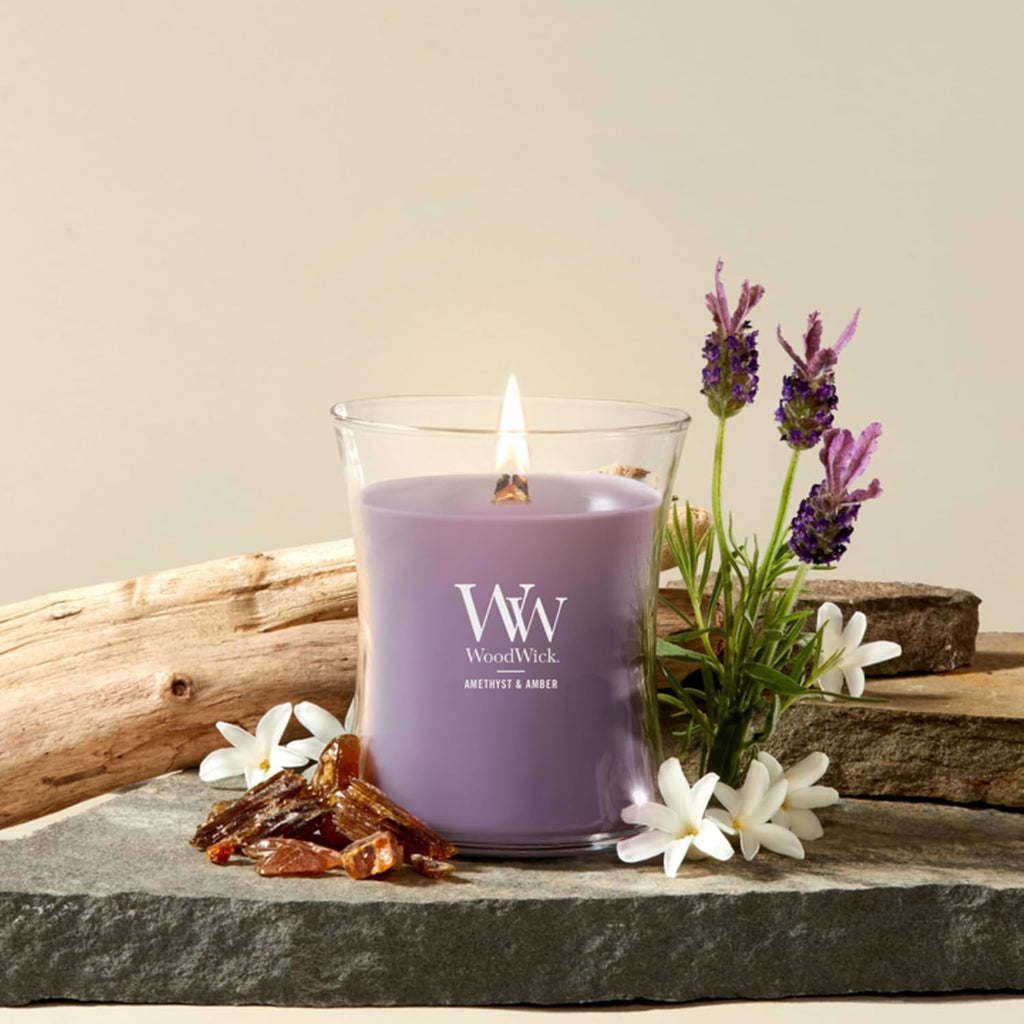 WoodWick Amethyst & Amber Scented Candle, Crackling Wick, 9.7oz