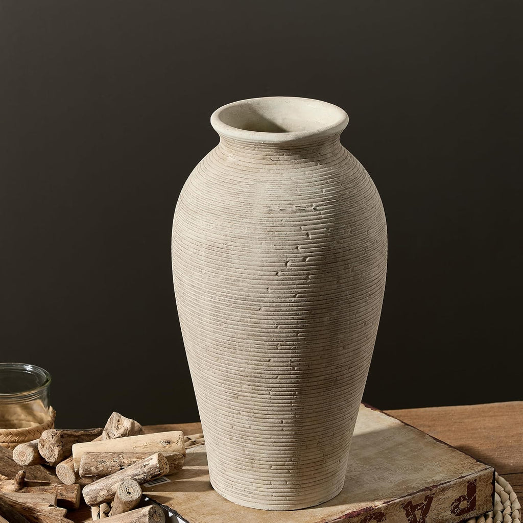 Vanselia Ceramic Flower Vase Home Decor - Large Tall Farmhouse Table Vases Rustic Vintage Living Room Kitchen Bedroom Decorations for House Book Shelf Office Coffee Desk Dining Fireplace (12" Retro)