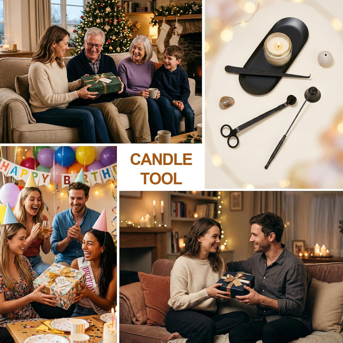 tifanso 4-in-1 Stainless Steel Candle Care Kit for Candle Lovers, Black