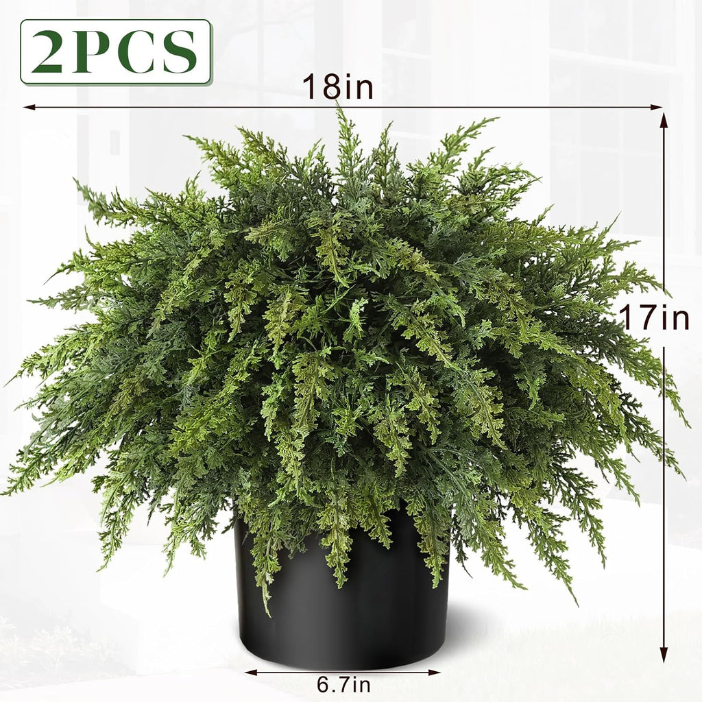 2Pcs Artificial Cedar Potted Plant Christmas Greenery for Front Porch Decor