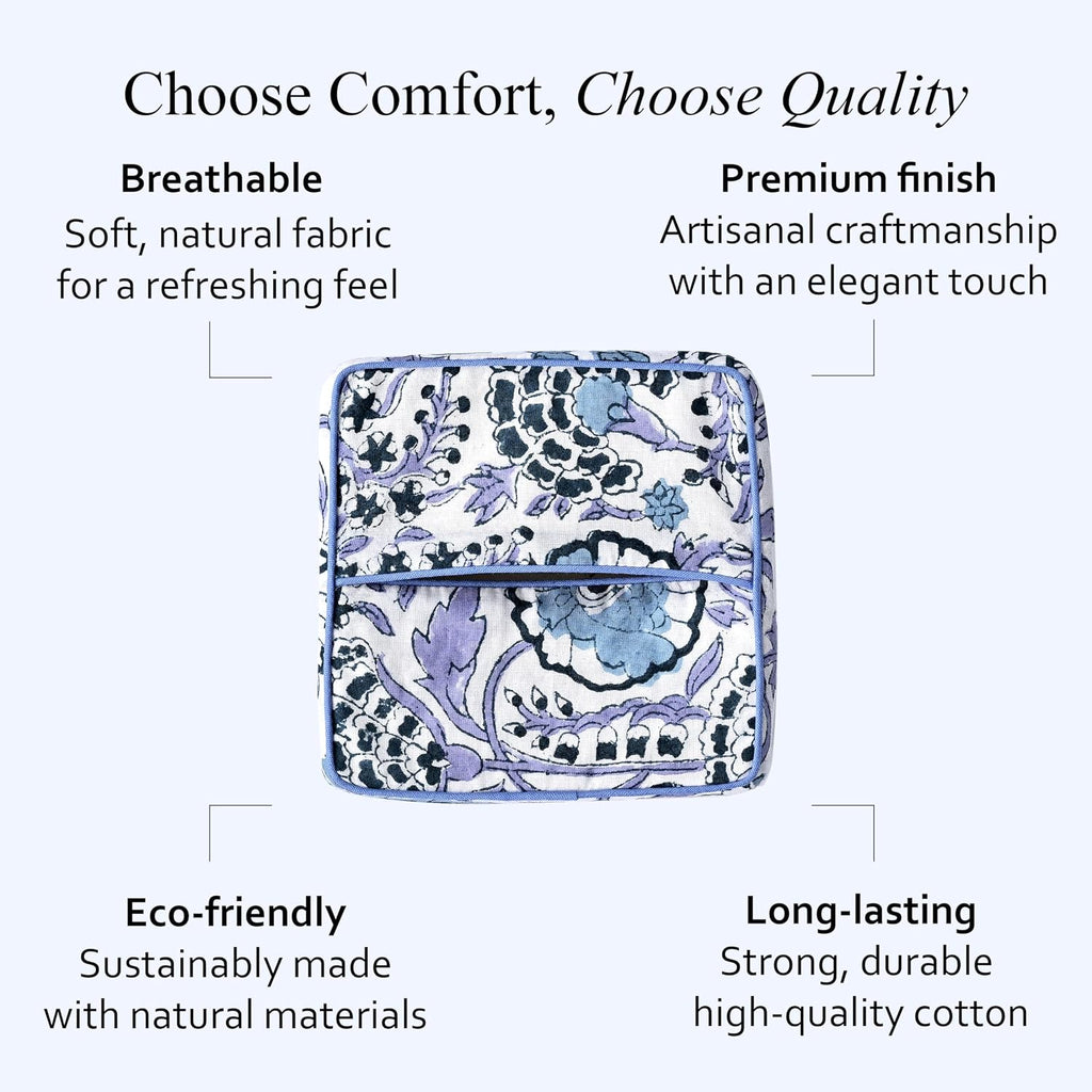 CPC 100% Cotton Piping Block Print Tissue Box Cover, Indigo Blue