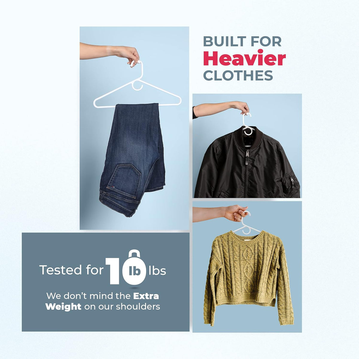 Heavy Duty Clothes Hangers 42 Pack – Made in the USA – 8lb Capacity Plastic Hangers for Adult Clothing – Durable for Pants, Coats, Jackets, or Jeans – White & Mint
