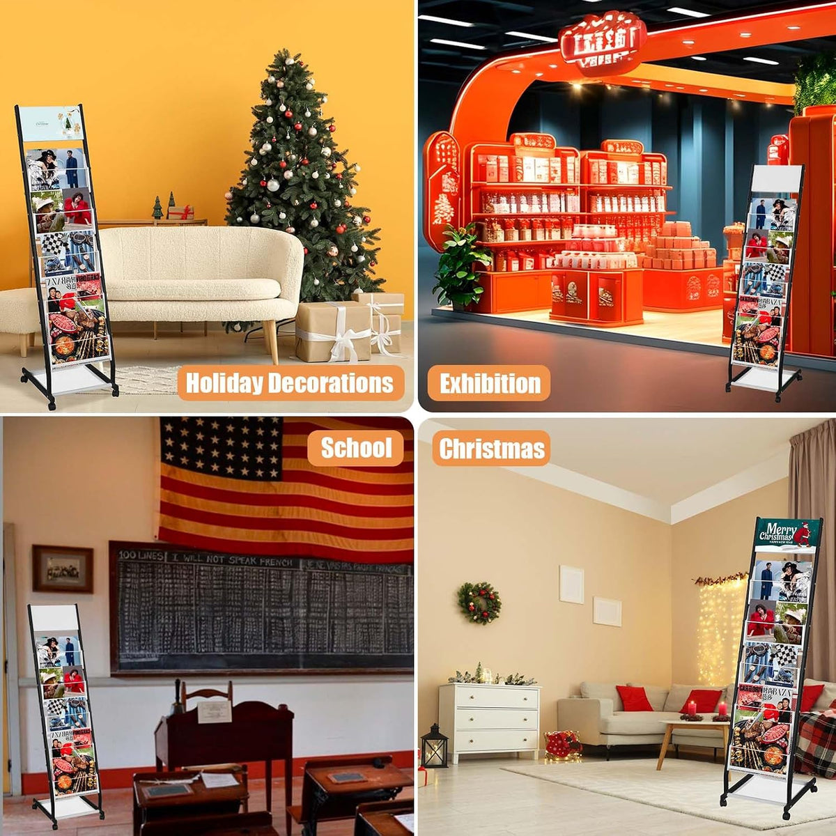 LIWSHWZ Brochure Display Stand | 5 Layers Foor Magazine Rack with 4 Universal Wheels,Metal Newspaper Catalog Holders for Shop, Exhibitions, Office, Trade Show