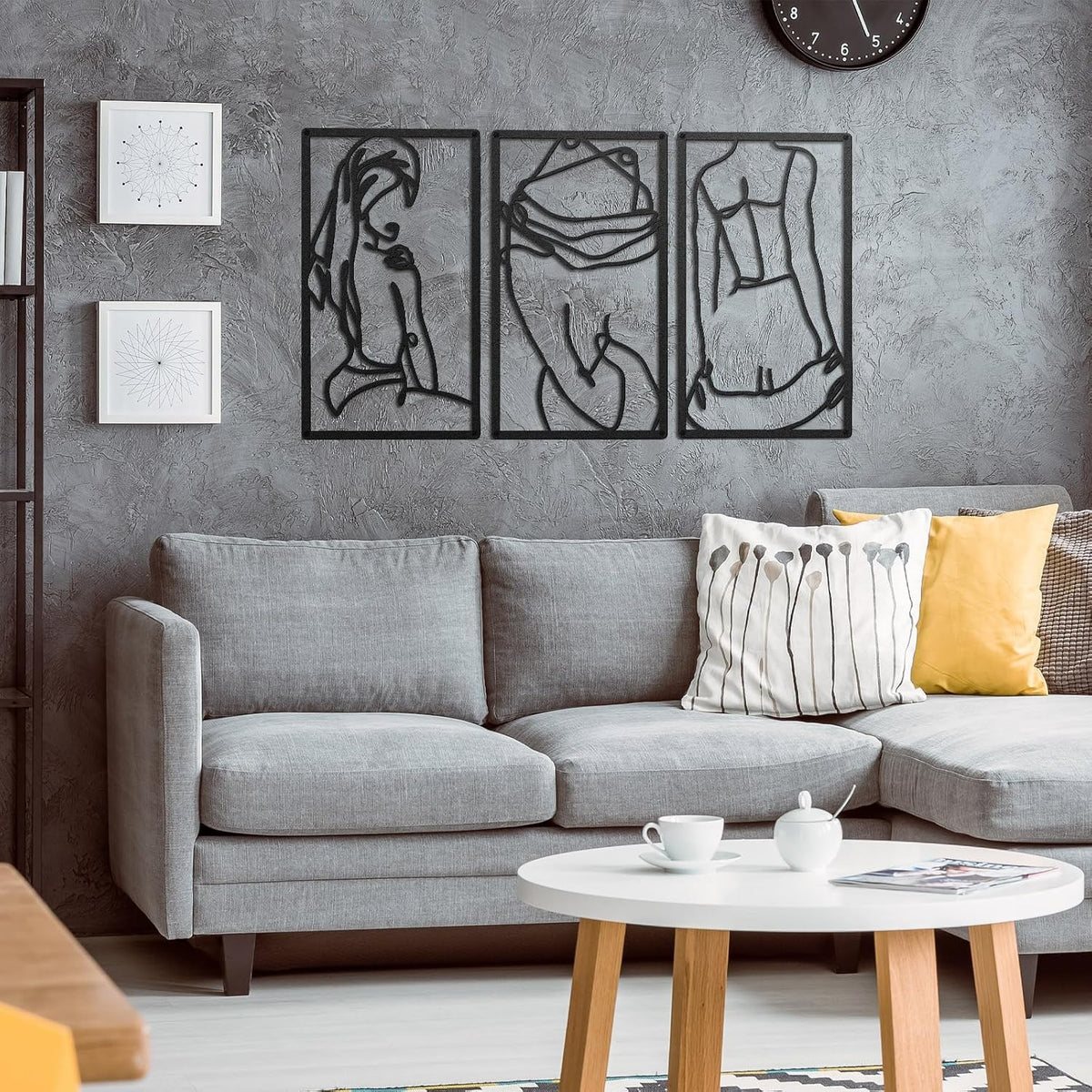 Peryiter 3 Pcs Modern Minimalist Wall Decor Abstract Metal Wall Art Metal Line Art Woman Body Artwork for Bedroom Bathroom Living Room(Black)