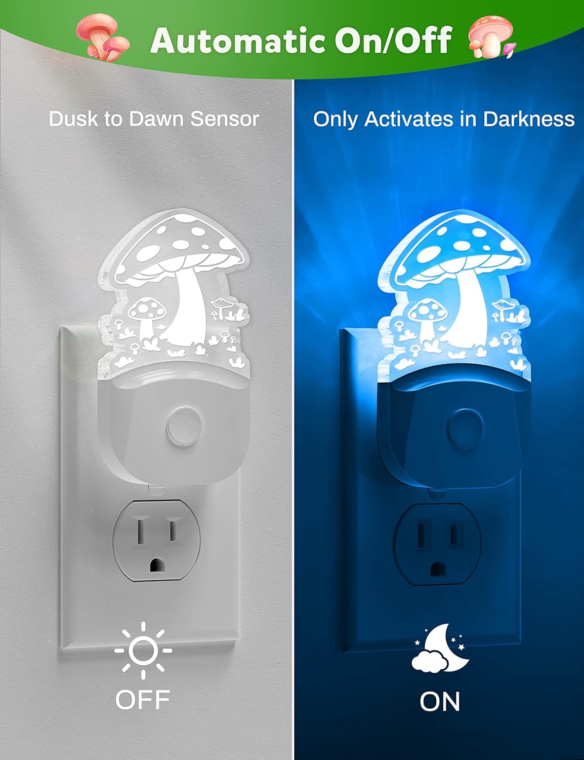 DORESshop Mushroom Night Light [2 Pack],Plug in Night Light,Color Changing