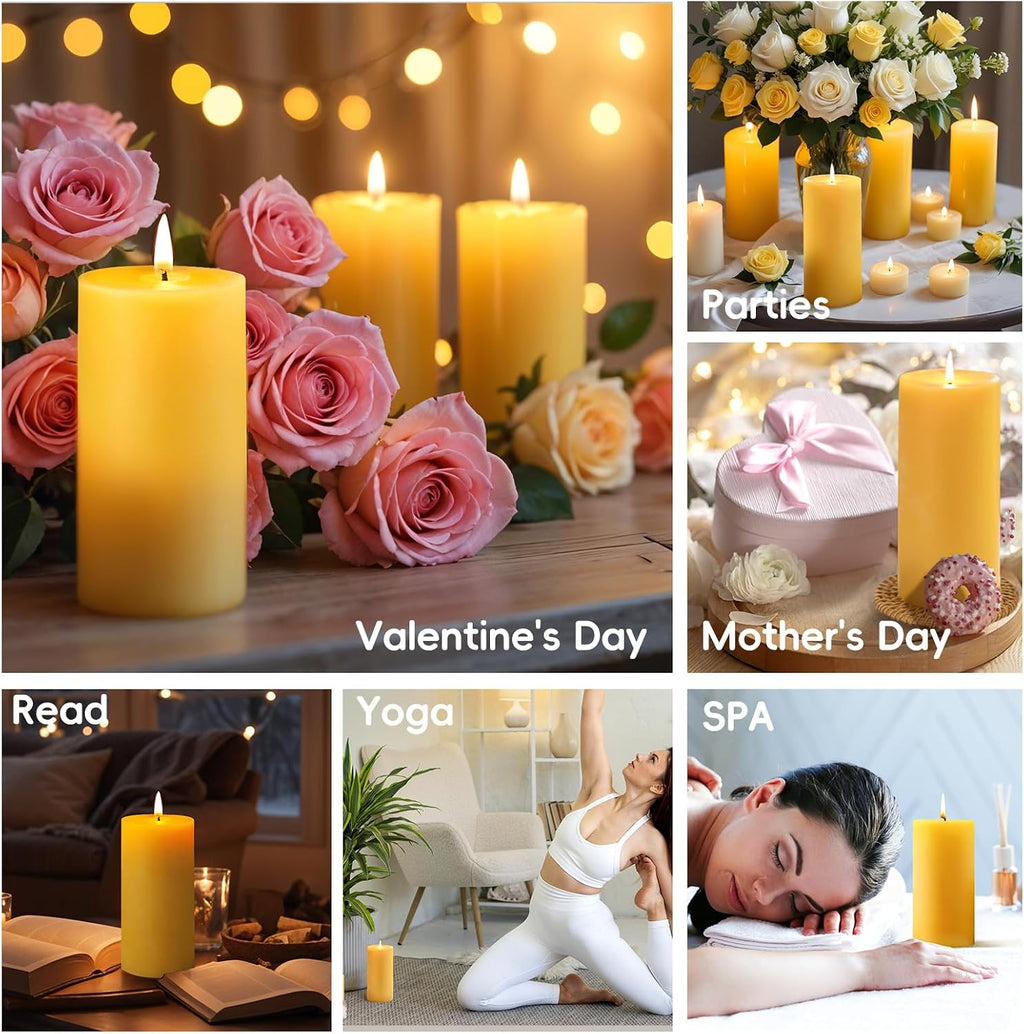 Natural Beeswax Pillar Candles, Non Toxic, 2.8x6 inch,1 Pack,95 H Long Burn