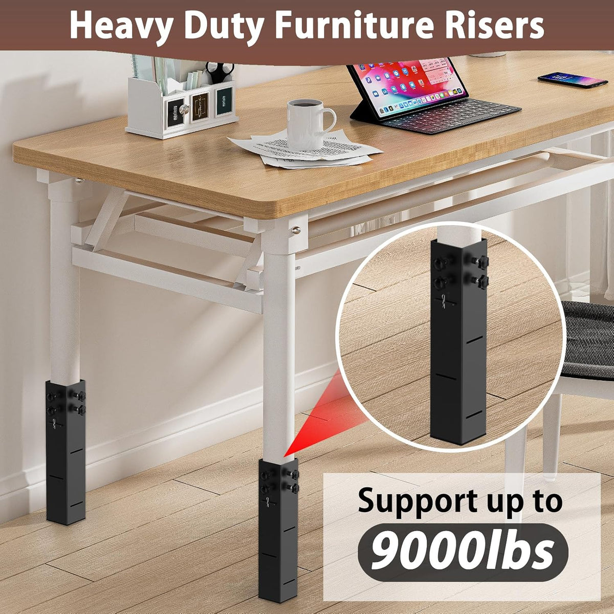 2025 Up-Grade College Dorm Bed Risers 3.15" Diameter Carbon Steel Metal Bed Riser Square Tall Bed Riser for Wooden Bed Frame Table Adjustable Height 3.2", 5.1", 8.1" or 11.2",to 10,000 lbs