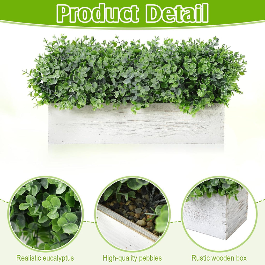 Lyrow 2 Pack Eucalyptus Plant,White,16.1 Inch,White Powdered Round Leaves