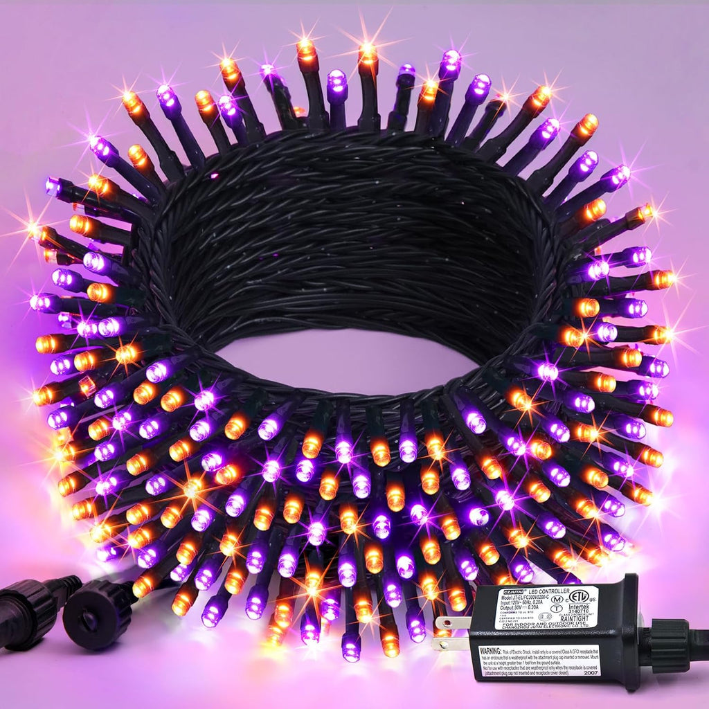 JMEXSUSS 66ft 200 LED Orange and Purple Halloween String Lights, Plug in
