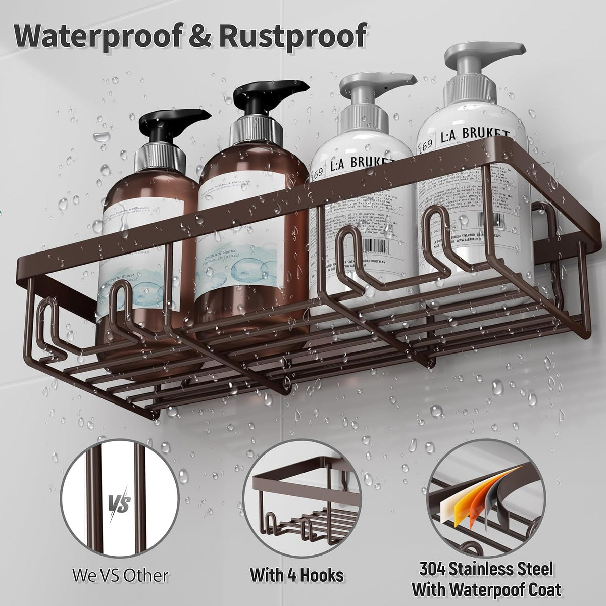 Liuoud 5 Pack Shower Caddy for Inside shower, Brown Bathroom Decor Set