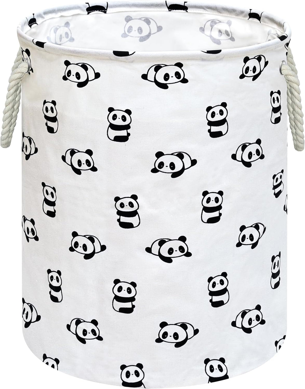 Cute Panda Round Laundry Basket, Foldable Cotton Linen Storage Hamper with Handles, Large Storage Bin for Clothes, Toys, Bedroom, Dorm, Home Decor and Gift Basket