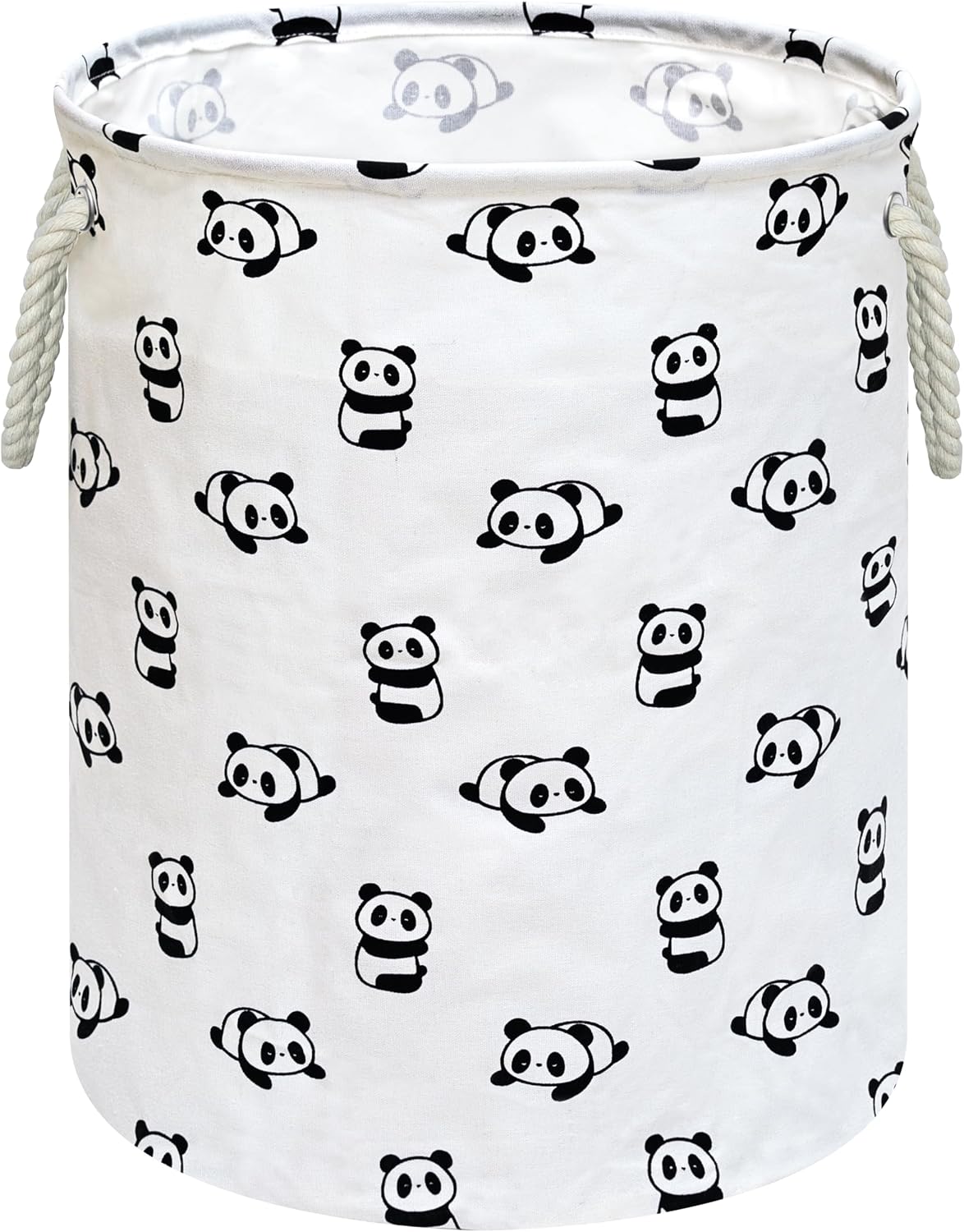 Cute Panda Round Laundry Basket, Foldable Cotton Linen Storage Hamper with Handles, Large Storage Bin for Clothes, Toys, Bedroom, Dorm, Home Decor and Gift Basket