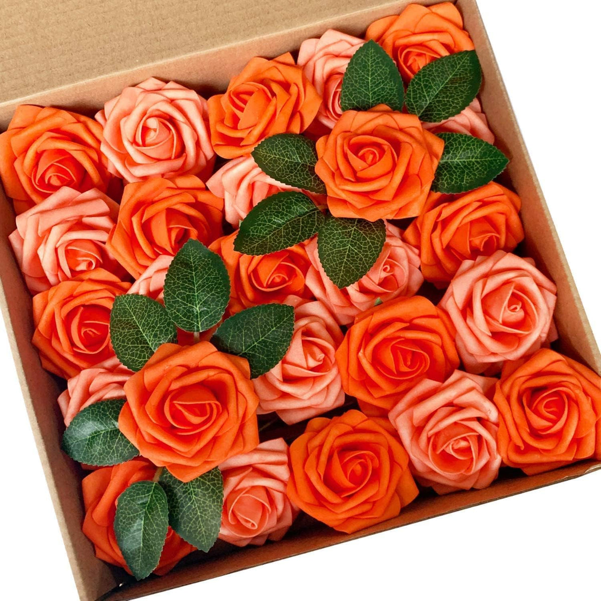Artificial Flowers 50PCS Real Looking Mixed Vivid Orange Fake Roses with Stem for DIY Wedding Bouquets Centerpieces Baby Shower Party Home Decorations