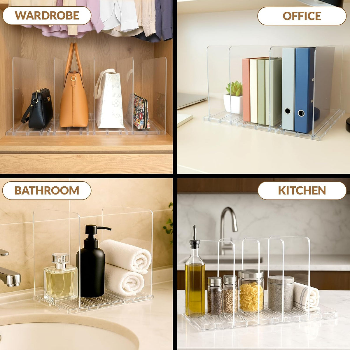 Adjustable Bag & Purse Organizer for Closet | Clear Shelf Dividers for Closet Organization, Vertical Handbag Separator for Sweater, Shirts & Clutches, Perfect for Bedroom, Living Room, Home