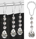 Shower Curtain Hooks Rings for Bathroom, 12PCS Shower Hooks with Gemstone Crystal Bead Charms, Stainless Steel Rust Resistant Curtain Rings (Clear Bloomdrop)