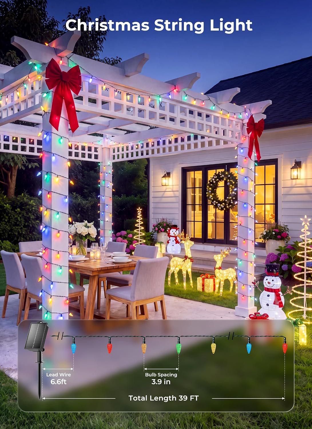 Minetom Solar Operated C6 String Lights, 100 LEDs Waterproof Patio Lights