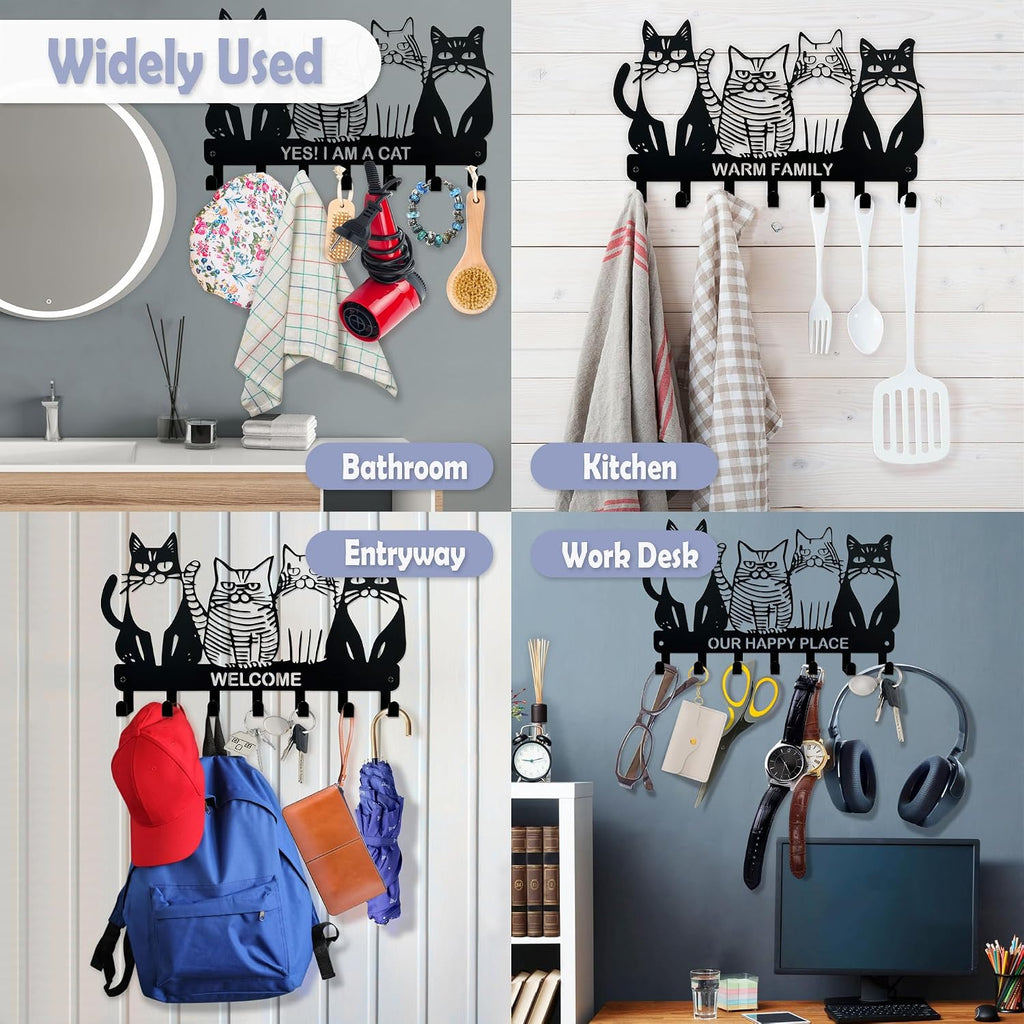 Key Holder for Wall, 11.88'' x 7'' Black Metal Cat Shape