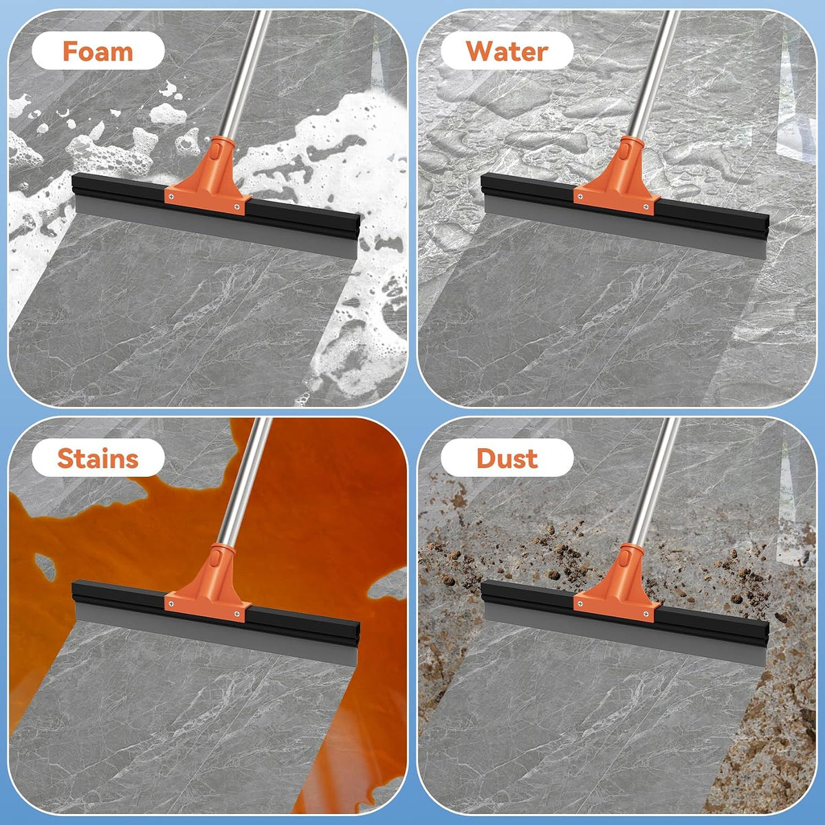 Floor Squeegee for Concrete Floor,18" Large Heavy Duty Squeegee for Floor, Rubber Broom with 62" Long Handle for Bathroom Tile, Garage Concrete, Deck, Shower Glass, Window Cleaning